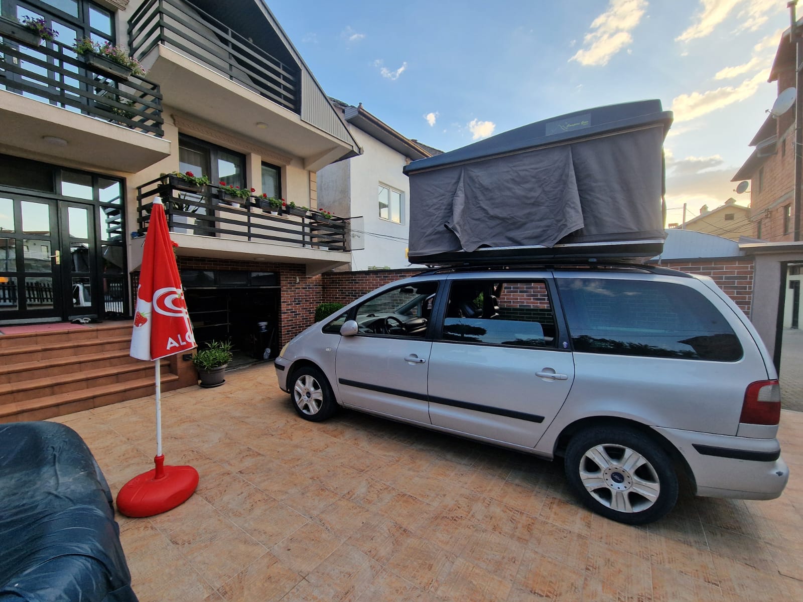 standard car with a roof tent in Albania